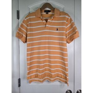 Men's Polo by Ralph Lauren Orange and White Striped Golf Polo Shirt Size Med EUC